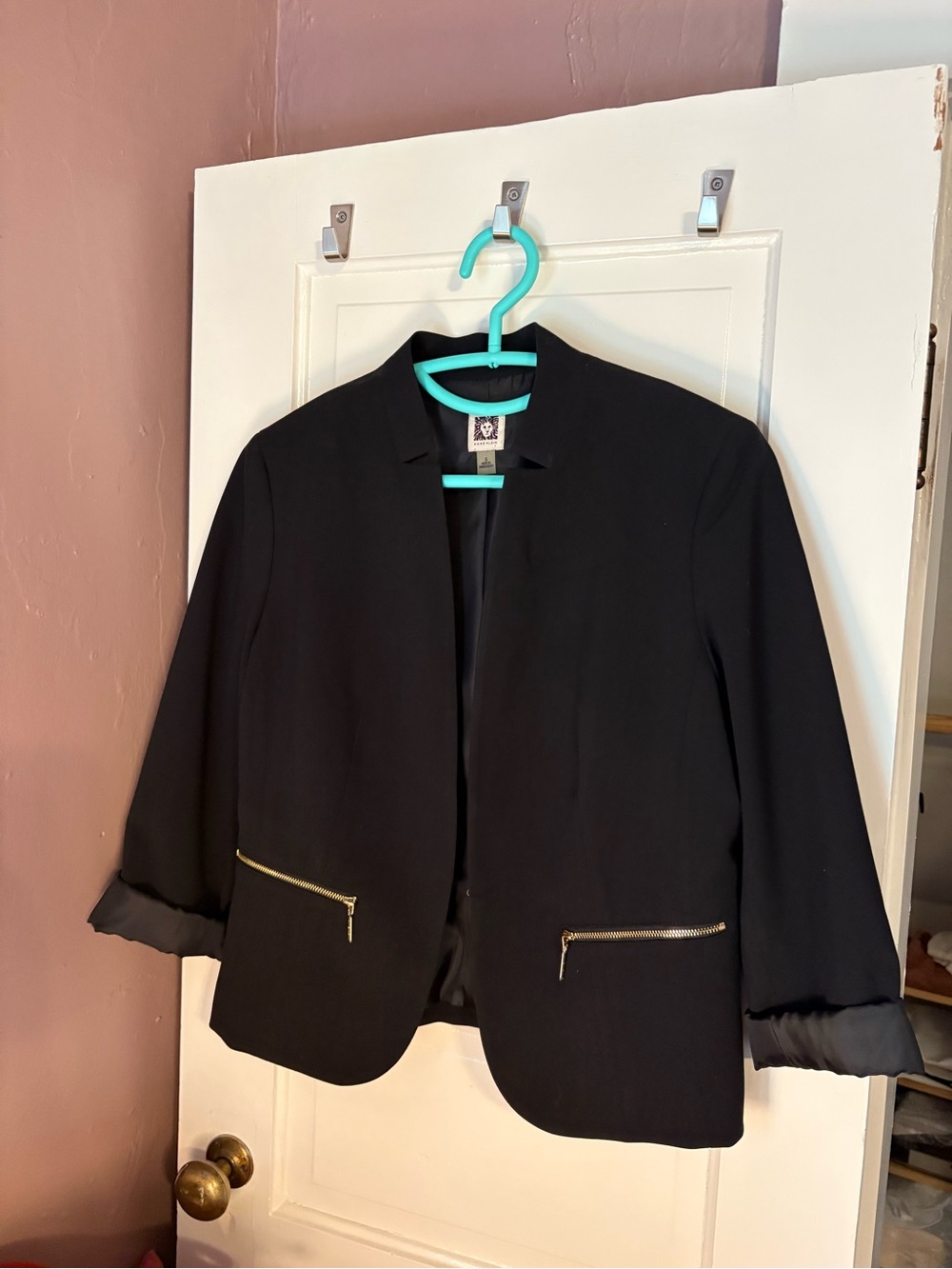 Anne Klein Black Women's Zip-Pocket Blazer Jacket